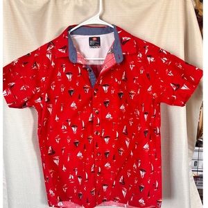 Red Cotton Fashion Graphic Polo Shirt